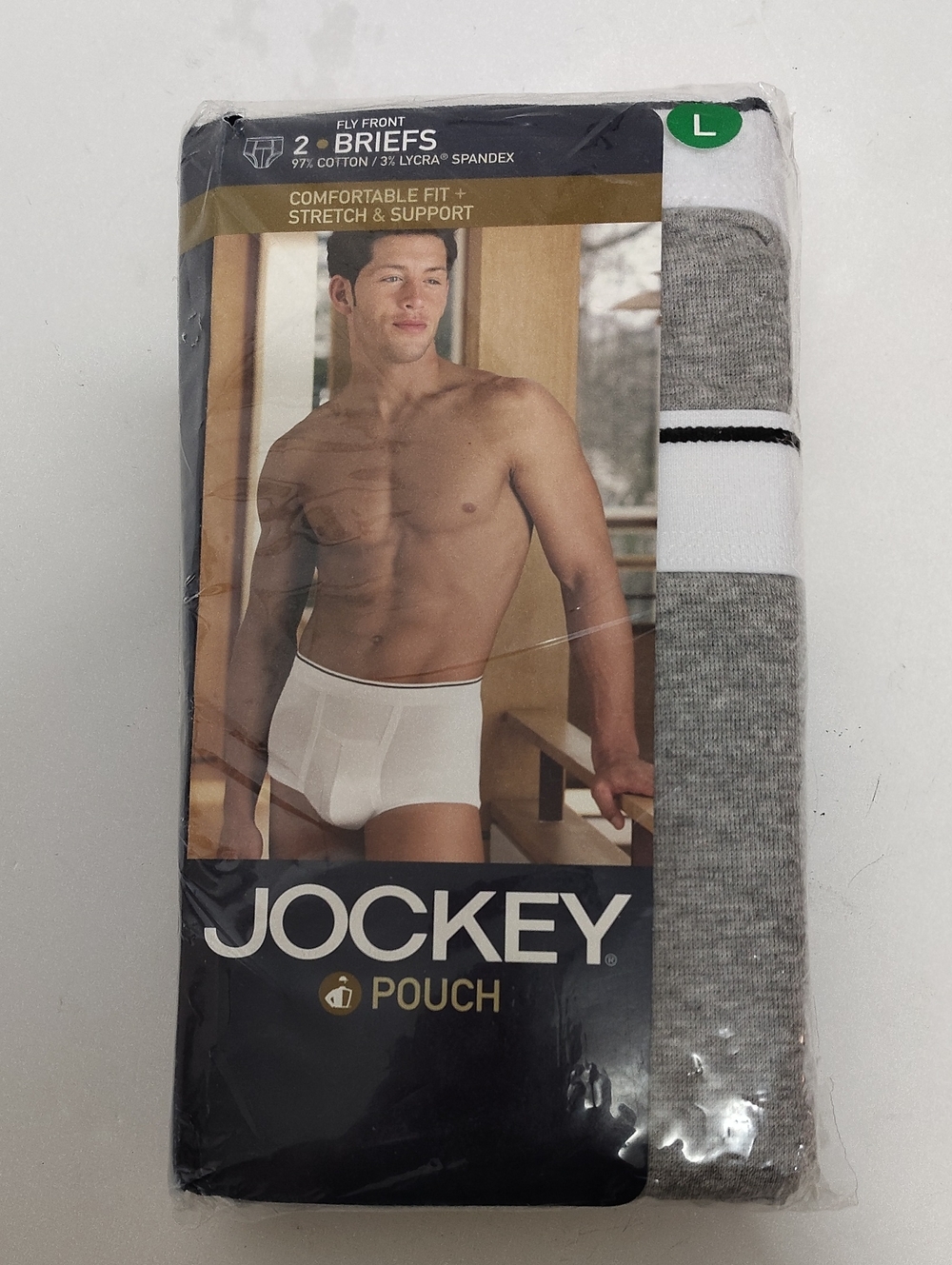 VTG Jockey Men’s Gray Pouch Briefs  With White Waistband - 2 Pack - Size L36-38